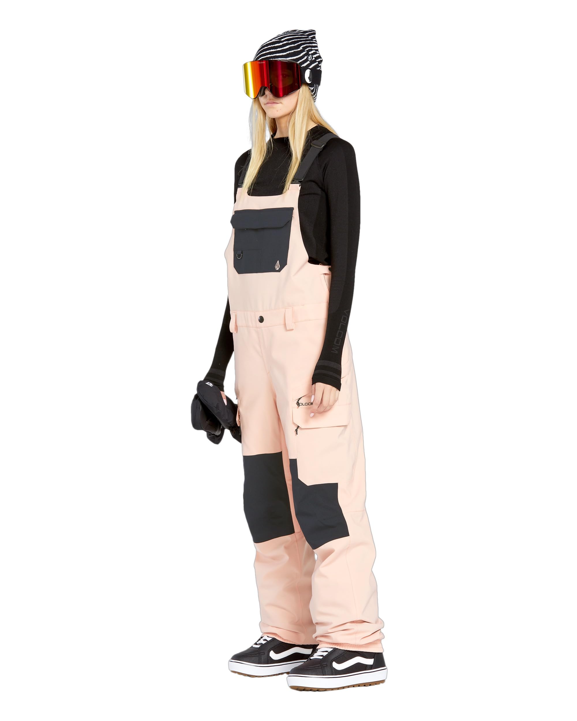 Volcom Women's Creston 3D Stretch Relaxed Fit Snowboard Bib Overall Coral Haze