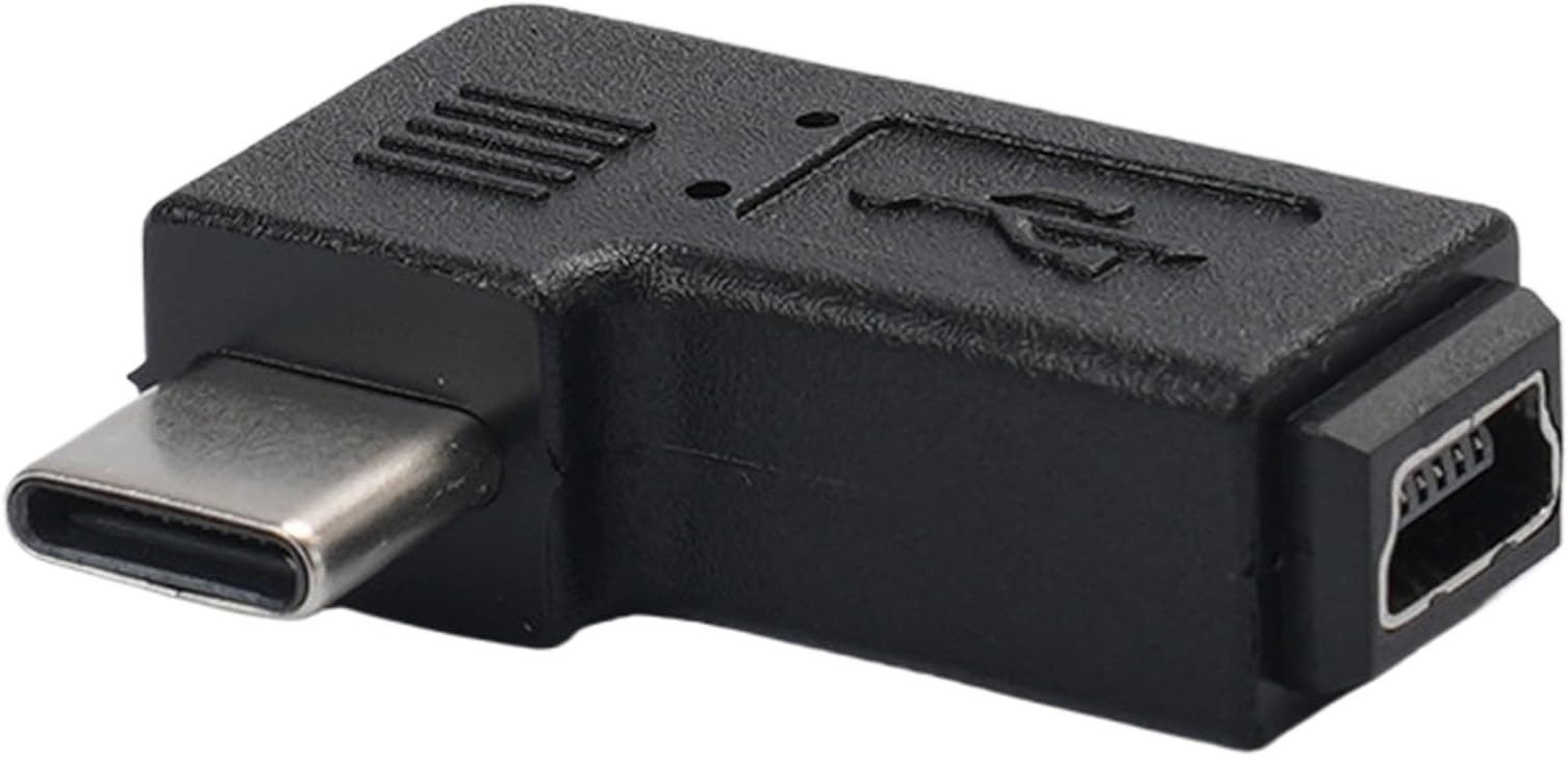 USB to C Adapter | Right Angle Data Transmission Adapter - Male 5 Pin Female Type C Connector | for Laptop Computer PC Car Monitor Cell Phone Tablet Camera GPS