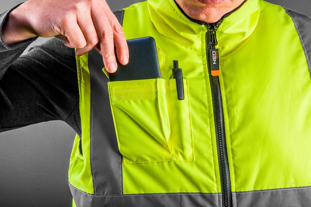 NEO TOOLS 2in1 Herren Profi Warnweste Gelb Wind, Wasserdichte oder Set | Mit Wasserdichte Hose Gr. S-3XL, Winterweste, Fleeceweste, Sicherheitsweste Arbeitsweste, Funktionsweste