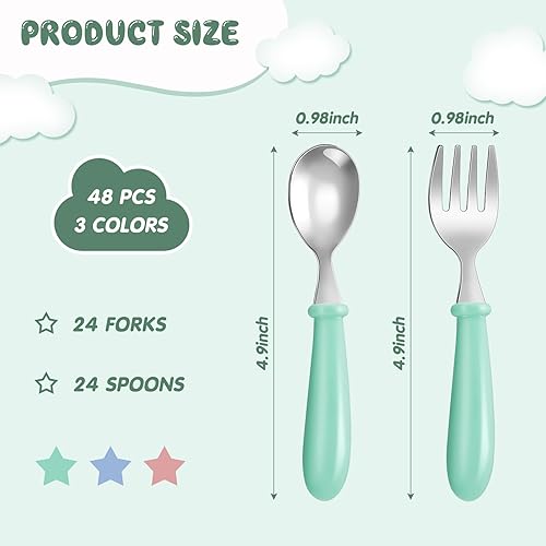 Miniatura 2 de Dandat 48 Pcs Toddler Utensils Kids Silverware Set Stainless Steel Baby Forks and Spoons Toddler Safe Flatware Metal Kids Cutlery with Round Thick