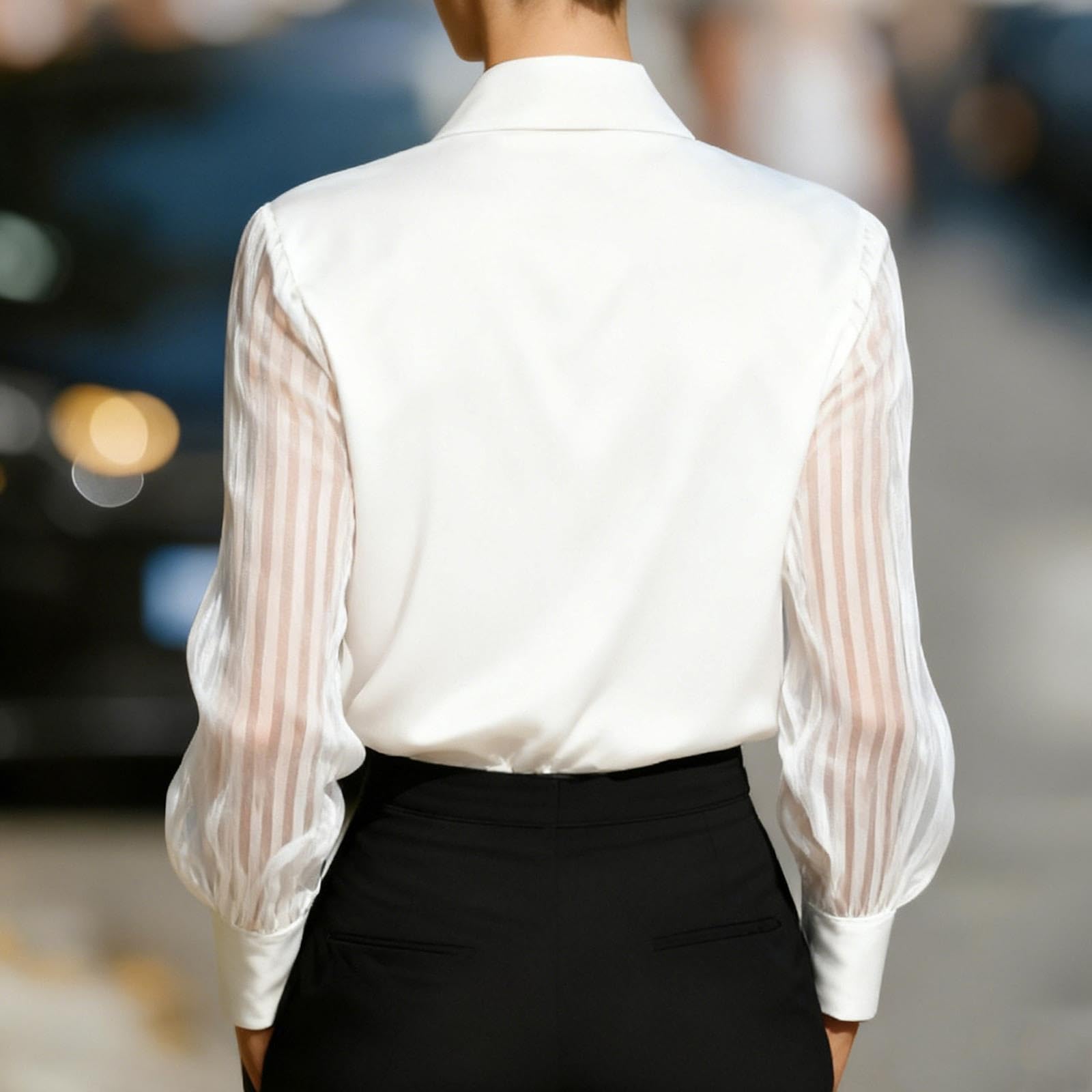 Chemise Femme Satin Col en V Manches Longues Ample Chemisier Blouse