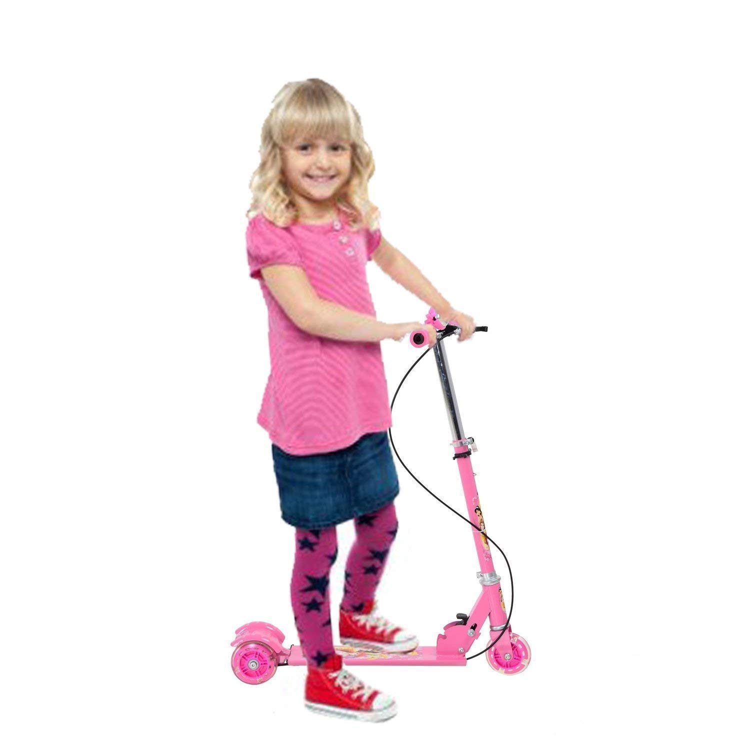SHREEJIIH 3 Wheeler Foldable Scooter with Brake and Bell, LED on Wheels and Height Adjustable Up to 76cm for Boys and Girls (4 to 7 Years)(Multicolor) 2