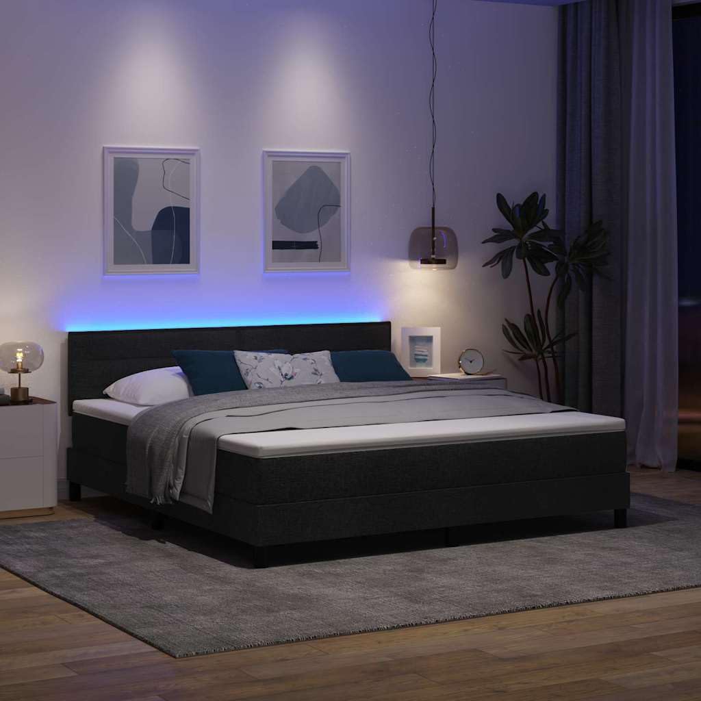 vidaXL Boxspringbett mit Matratze mit LED Schwarz 180 x 200 cm Stoff, Schlafzimmermöbel, modernes Bettgestell, verstellbare Kopfstütze, LED-Licht, funktionale Schlaflösung, stabile Matratzenunterstütz