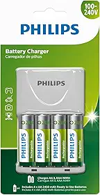 Carregador Philips de pilha recarregável AA e AAA inclui 4 pilhas AA 2.450mAh