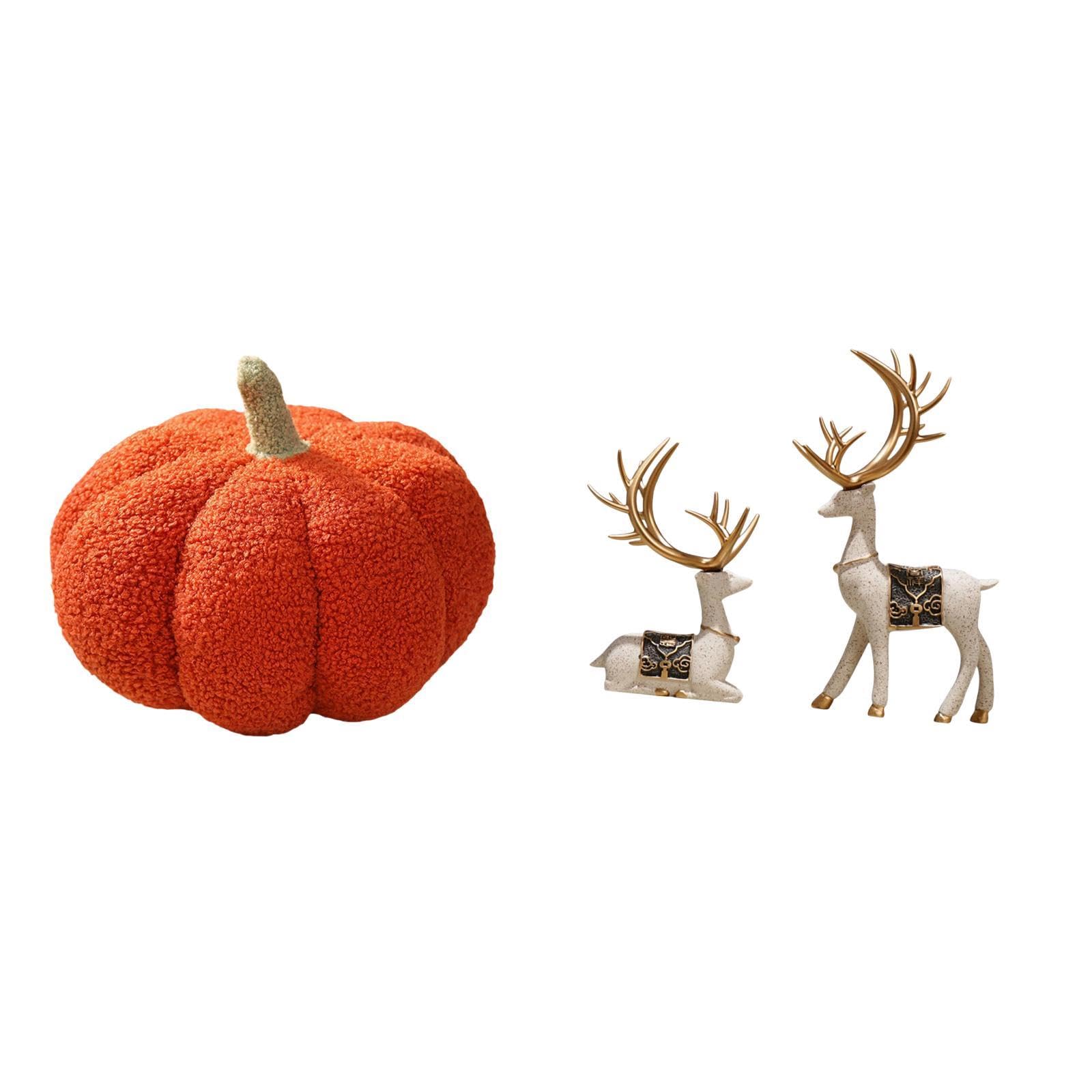 Enchanting Pumpkin Reindeer Plush Pillows Décorative Sofa Cushion and Deer Figurines Ornaments for Cozy and Festive Home Décor|Home & Garden|Home Décor|Pillows