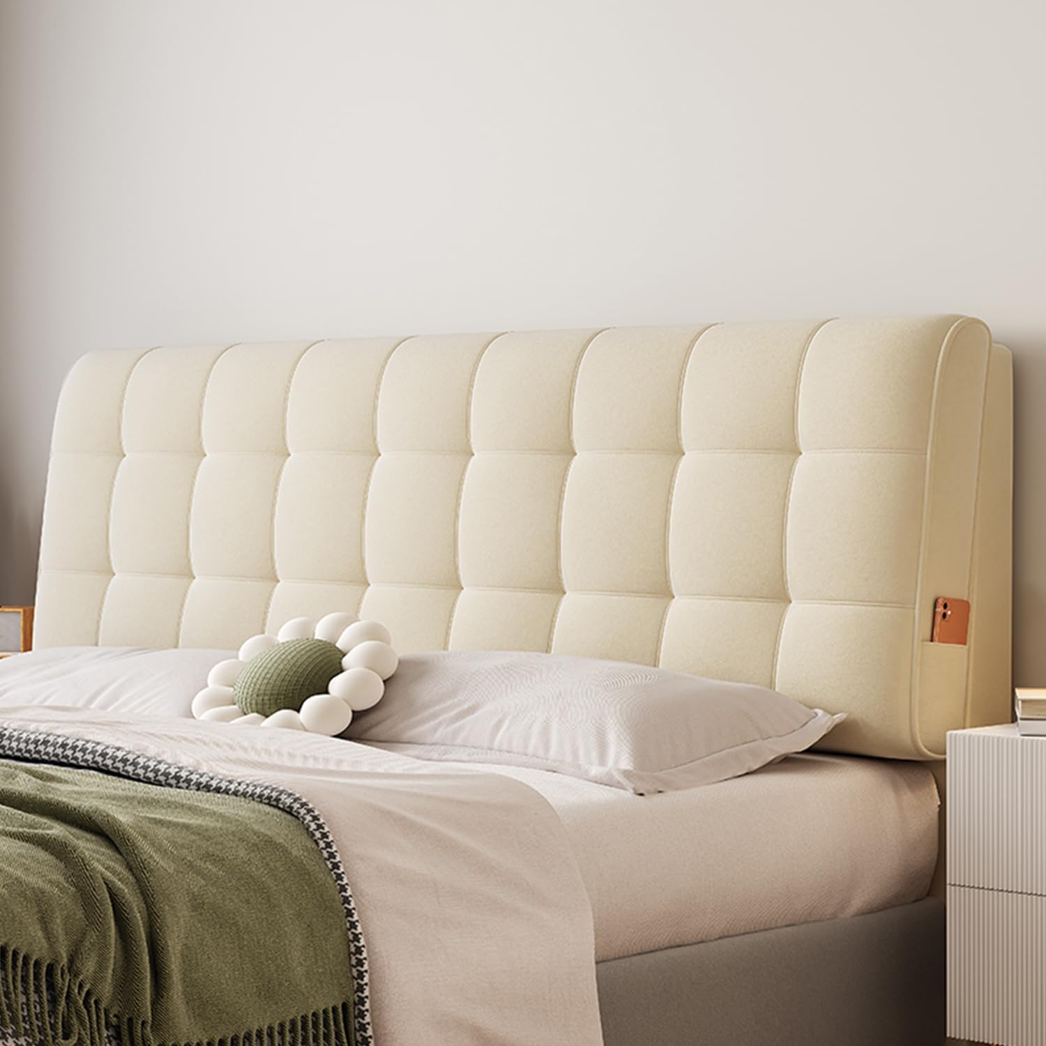 Bed Head Cover Cushion Pillow Single/Double/Queen/King Size Bed Headboard Cover Short Plush Slipcover Wooden/Iron Bed Backrest Dust-proof Protector With Removable Cover(Size:78.7 x 23 x 4 inch,Color:O