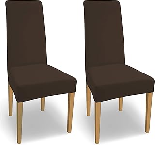 SCHEFFLER-Home Natalie 2 Fundas de sillas, Estirable Cubiertas, Algodón extraíble Funda con Banda elástica, Marrón