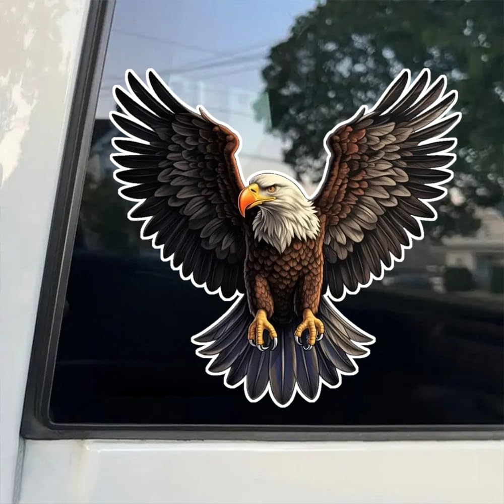 Lot de 2 autocollants en vinyle de 13 x 12,5 cm avec aigle volant - Imperméables - Décoratifs pour voitures, ordinateurs portables, motos, camions et vitres de fenêtre - #DZ187