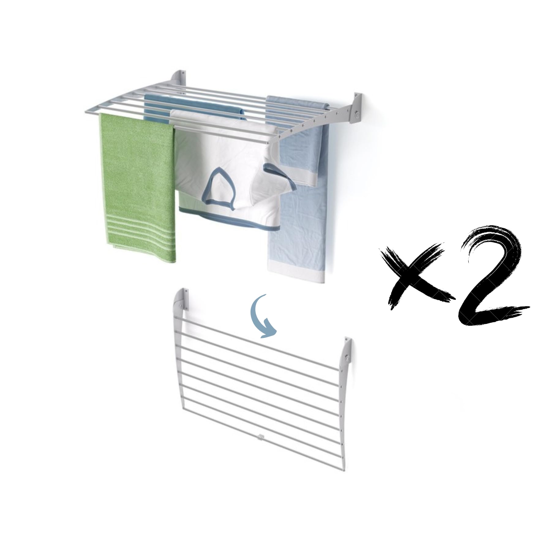 Foxydry Grey - Closing Downwards Fold Wall Drying Rack, Vertical Folding Indoor And Outdoor Clothes Airer In Aluminium And Steel, 82 X 50 X 50 Cm (Grey - Closing Down, 2 X Fold 80)