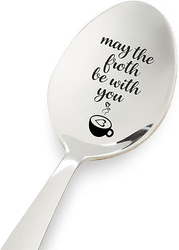 May The Froth Be With You - Regalo de cuchara grabada Regalo para los amantes Regalo para adolescentes y niñas Regalos de cumpleaños Navidad