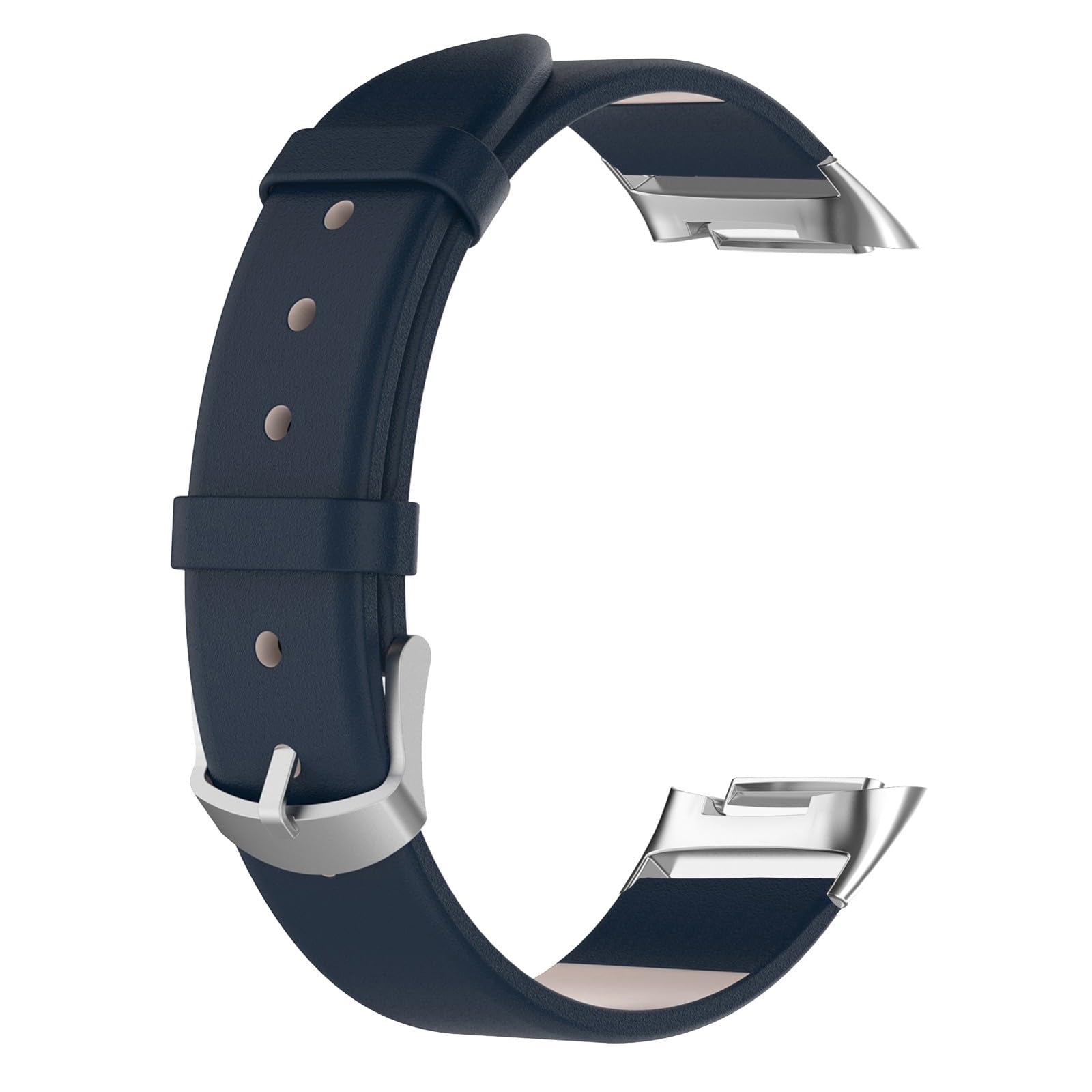 Leather Straps Compatible with Fitbit Charge 6/5, Adjustable Replacement Wristband - Premium Leather Band (Blue)