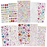 FEMBW Glitzersteine Selbstklebend, 2442 Stück Strasssteine Bunt Selbstklebend Gesicht, 3-20mm Glitzersteine zum Basteln Verschiedene Formen, Glitzer Sticker für Kinder Handwerke, Grußkarten