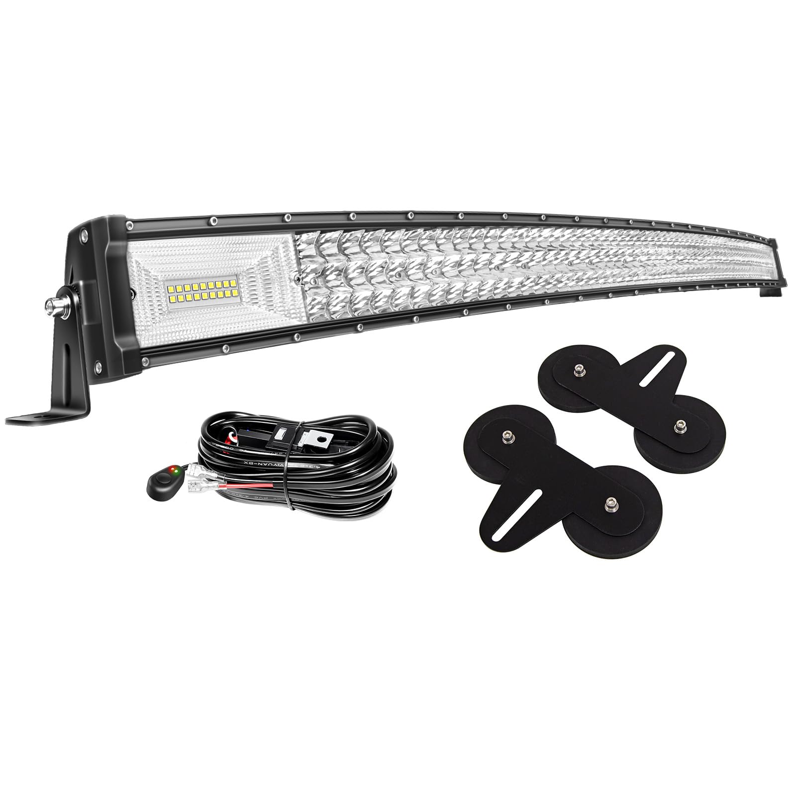 PICAA Incurvée 130 cm 52 Pouces 675W Barre de LED 4x4 avec Magnétique Support et 12V Faisceau de Câblage Kit, Offroad Light Bar, Blanc 6000K Rampe LED Voiture