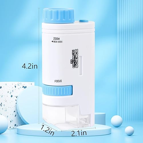 Miniatura 2 de Aunifun Microscopio de bolsillo de mano Miniscopio 80X-200X Microscopio portátil con luz LED para aprender educación explorando (azul)