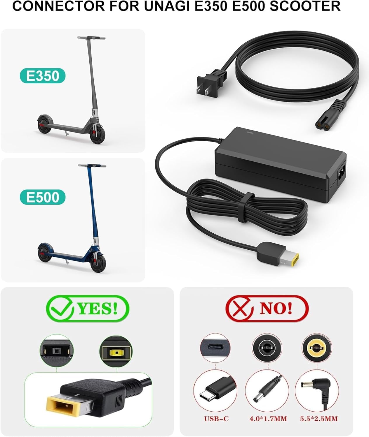 Chargeur pour scooter Unagi 33,6 V 2 A compatible avec scooter Unagi Model One E350 E500