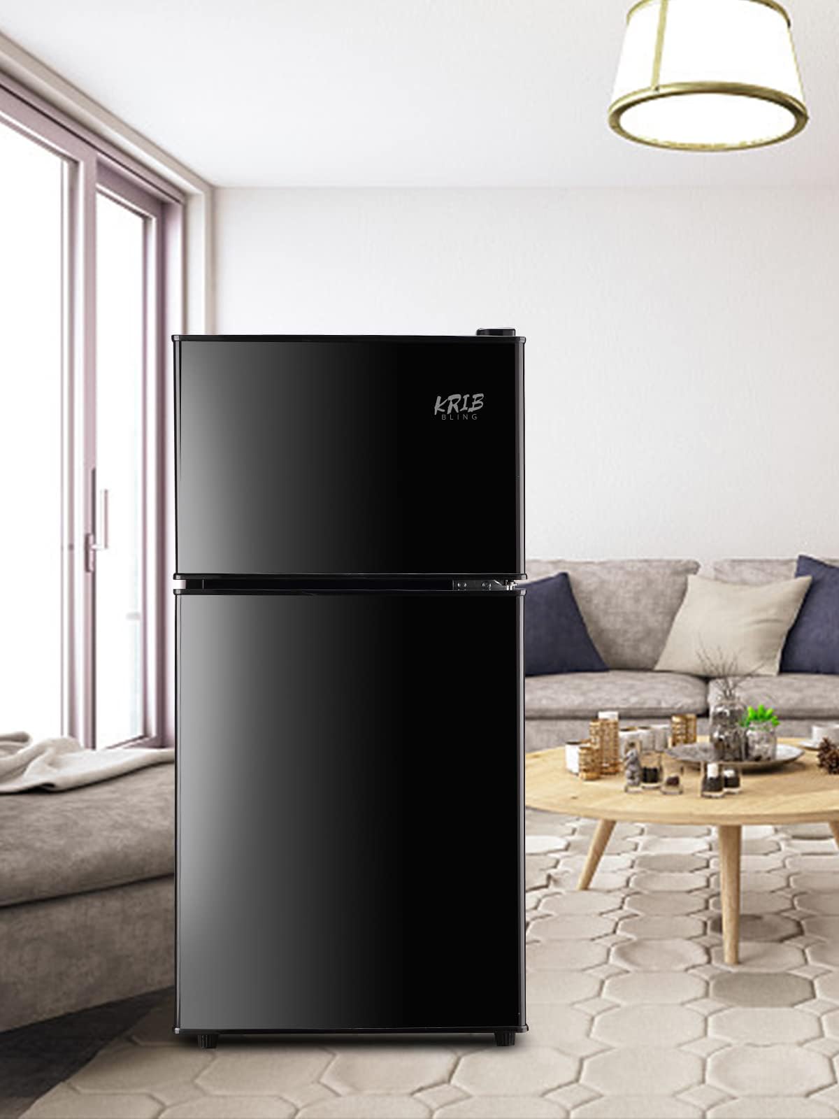 Krib Bling Refrigerator 3.5 Cu.Ft With Freezer,Vintage Double Door,Lock Fresh,7 Level Adjustable Thermostat Ct For Dorm, Bar, Office,Kitchen, Apartment，Black on Fridge.com - View 4