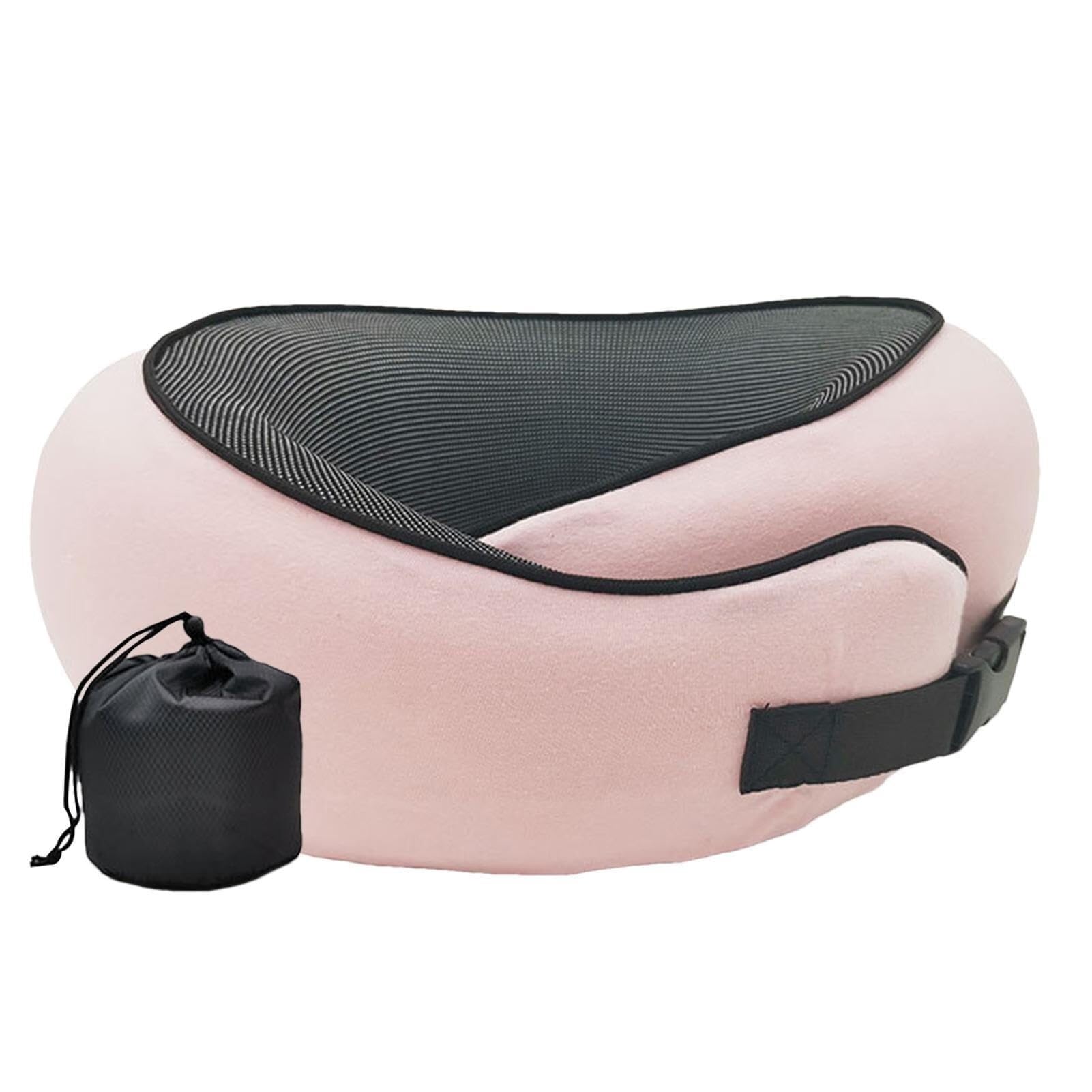 Poduszka Podróżna Poduszka na Szyję Poduszka Podróżna Z Pianki Memory Foam Z Regulowaną Klamrą I Torbą Do Przechowywania Poduszka Podróżna Na Szyję Poduszka Do Samolotu Poduszka pod Kark(Pink)