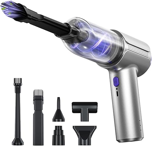 Aspirador de mano inalámbrico con motor sin escobillas, mini plumero de aire de alta potencia de 21000 PA, teclado 7 en 1, aspiradora portátil con