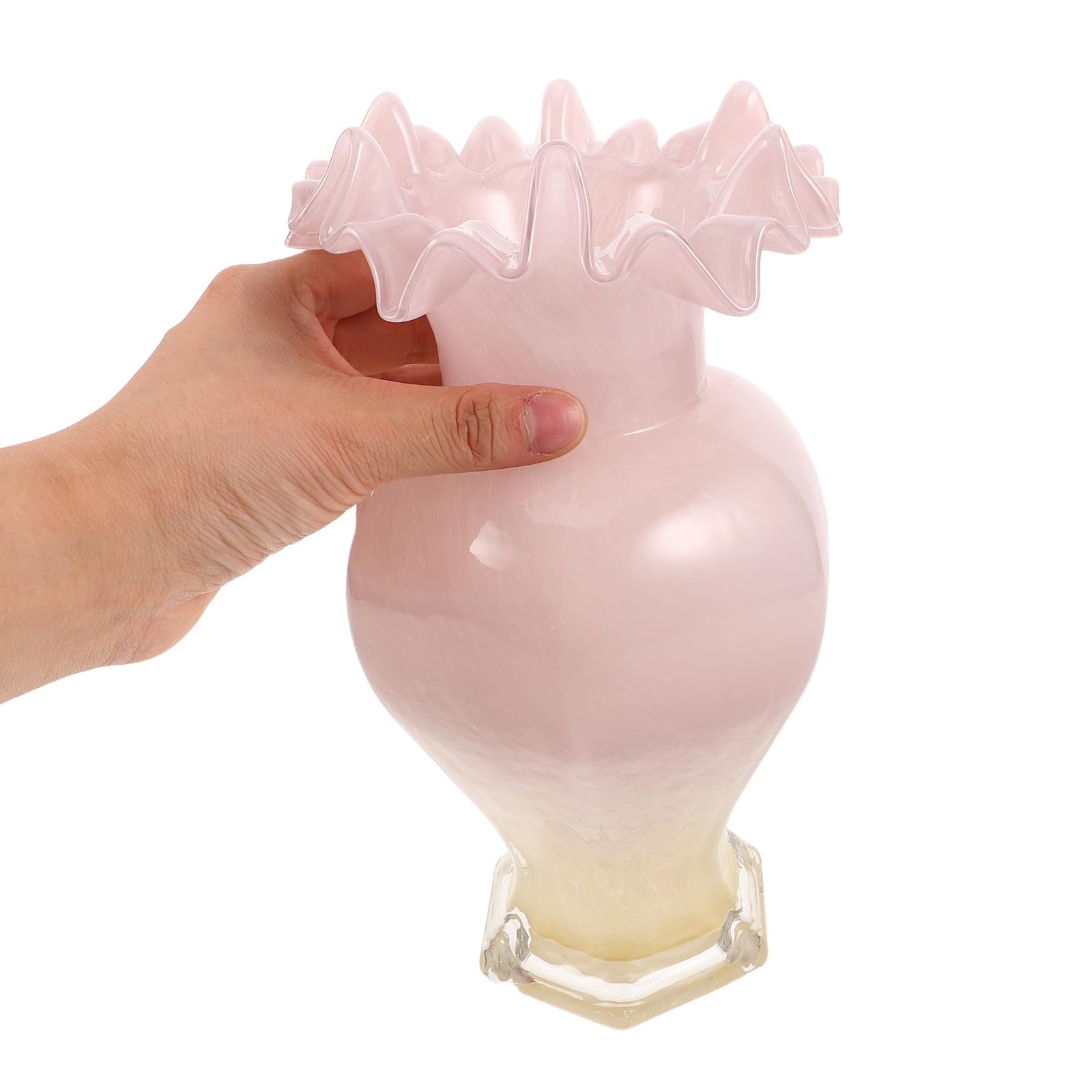 Vaso Decorativo in Vetro Rosa a Bocca Ondulata per Tavolo