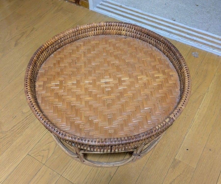 HR449 【シャビー　古いカリモク】　ラタン　籐　コーヒーテーブル HR449 【シャビー 古いカリモク】 ラタン 籐 コーヒーテーブル