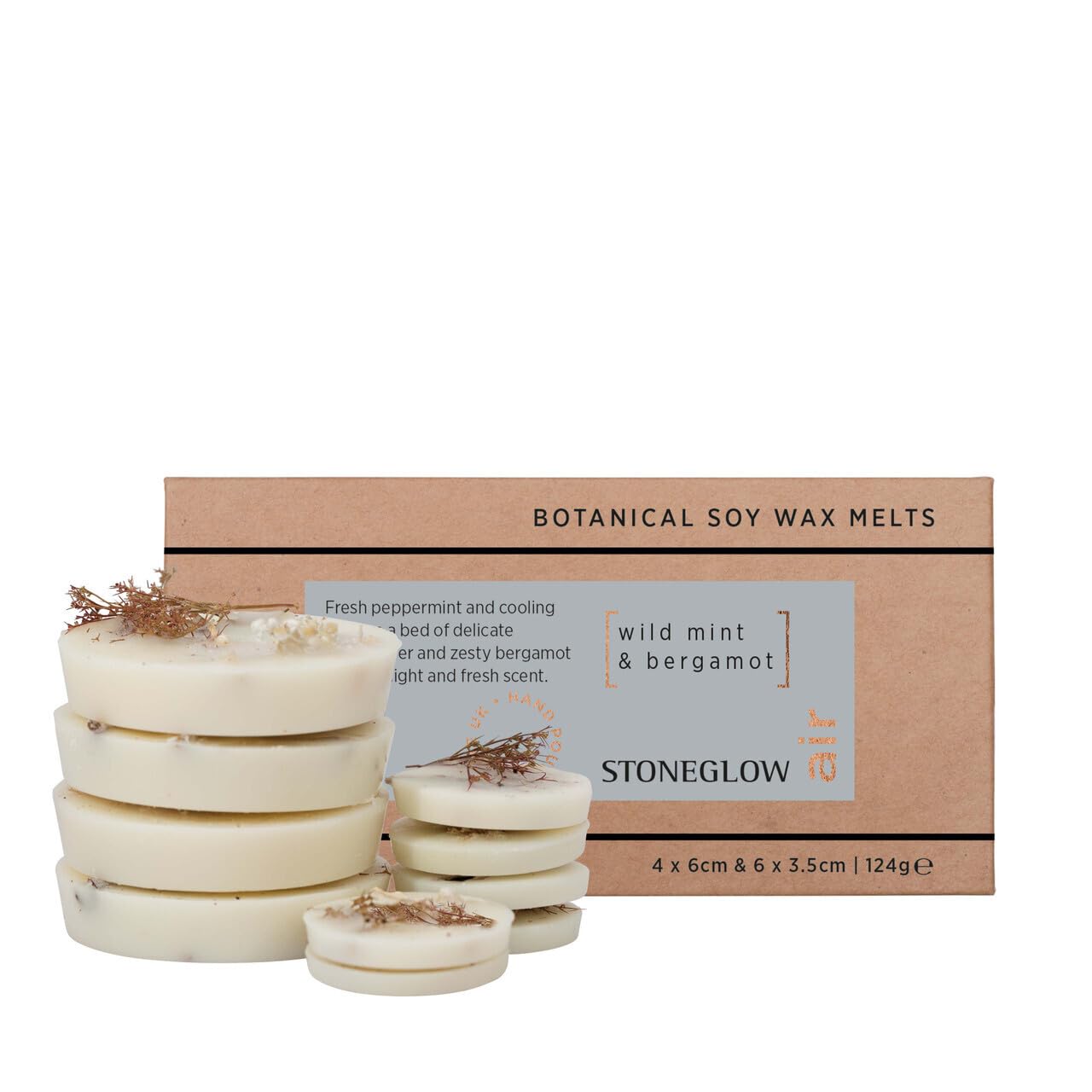 Stoneglow White Elements Collection - Air - Wild Mint & Bergamot 124G Scented Soy Wax Melts - Grey