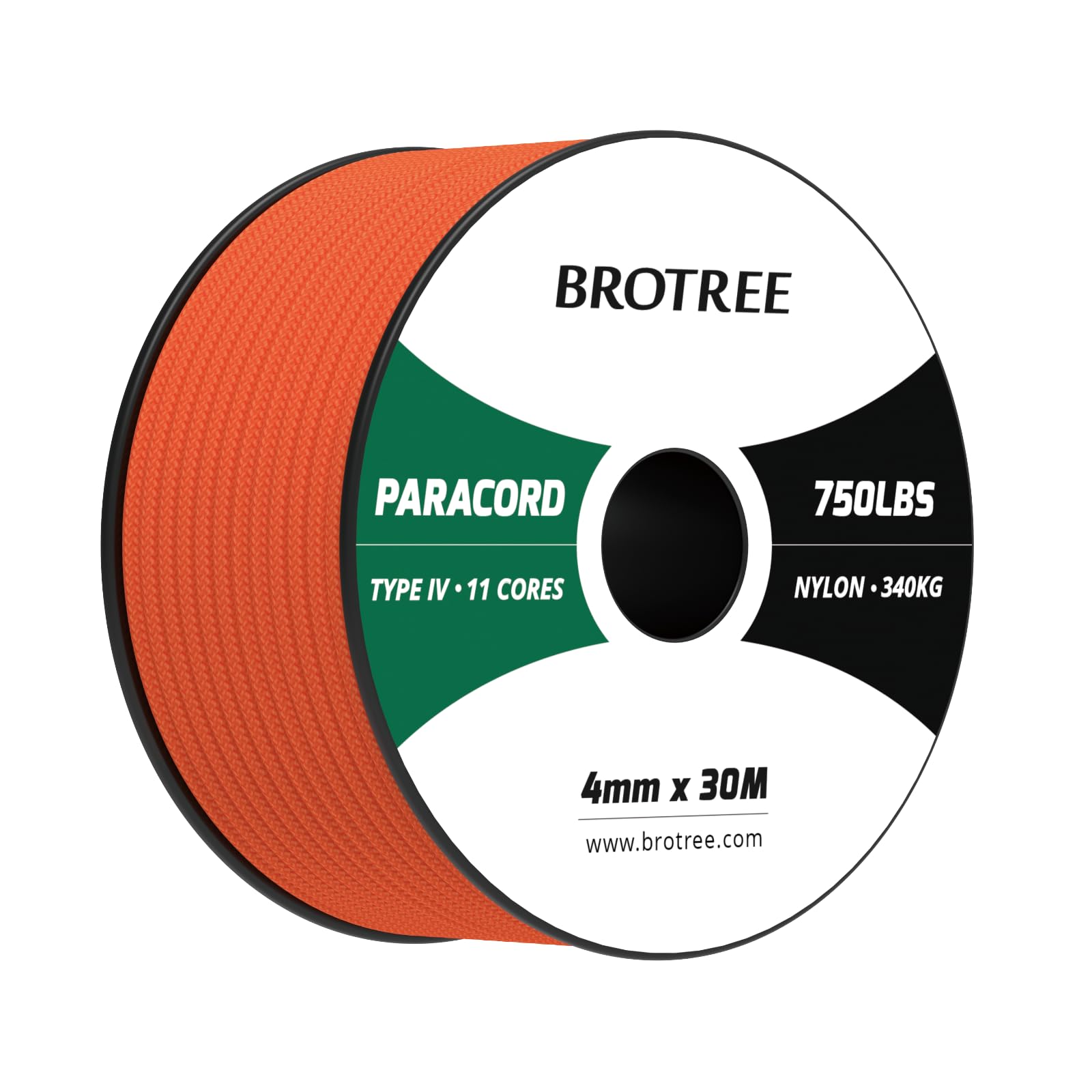 Brotree Paracorde Nylon 4 mm 340 kg 30 M Type IV Corde Parachute Bobine Survie