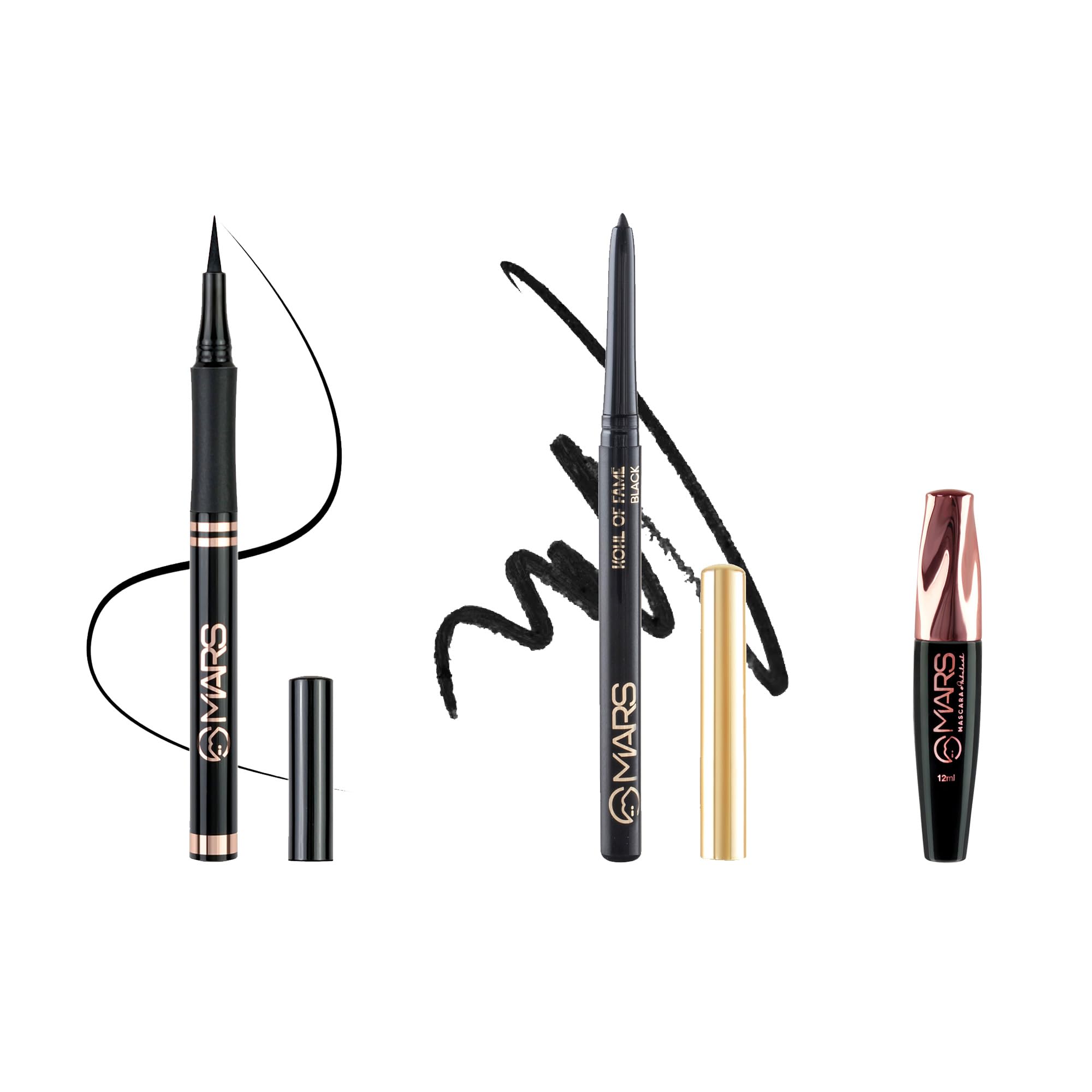 MARS Eye Makeup Combo – Smudge Proof Liquid Pen Eyeliner, Kohl of Fame 12H Kajal & Fabulash Volumizing Waterproof Mascara (Jet Black)-picture-26