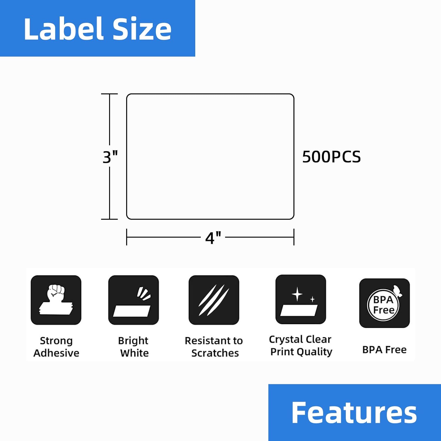 1 Roll 4" x 3" Direct Thermal Labels for Barcodes Postage Address Shipping Labels Compatible with Rollo & Zebra Desktop Printers Adhesive - 500 Labels/Roll - Image 2