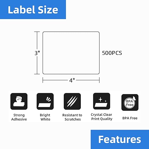 Miniatura 2 de Printholic 1 rollo de etiquetas térmicas directas de 4 x 3 pulgadas para códigos de barras, direcciones postales, etiquetas de envío compatibles con
