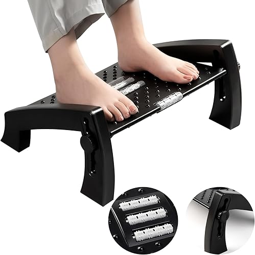 Reposapiés para debajo del escritorio en el trabajo, reposapiés de altura ajustable, taburete ergonómico con rodillo de masaje para aliviar la