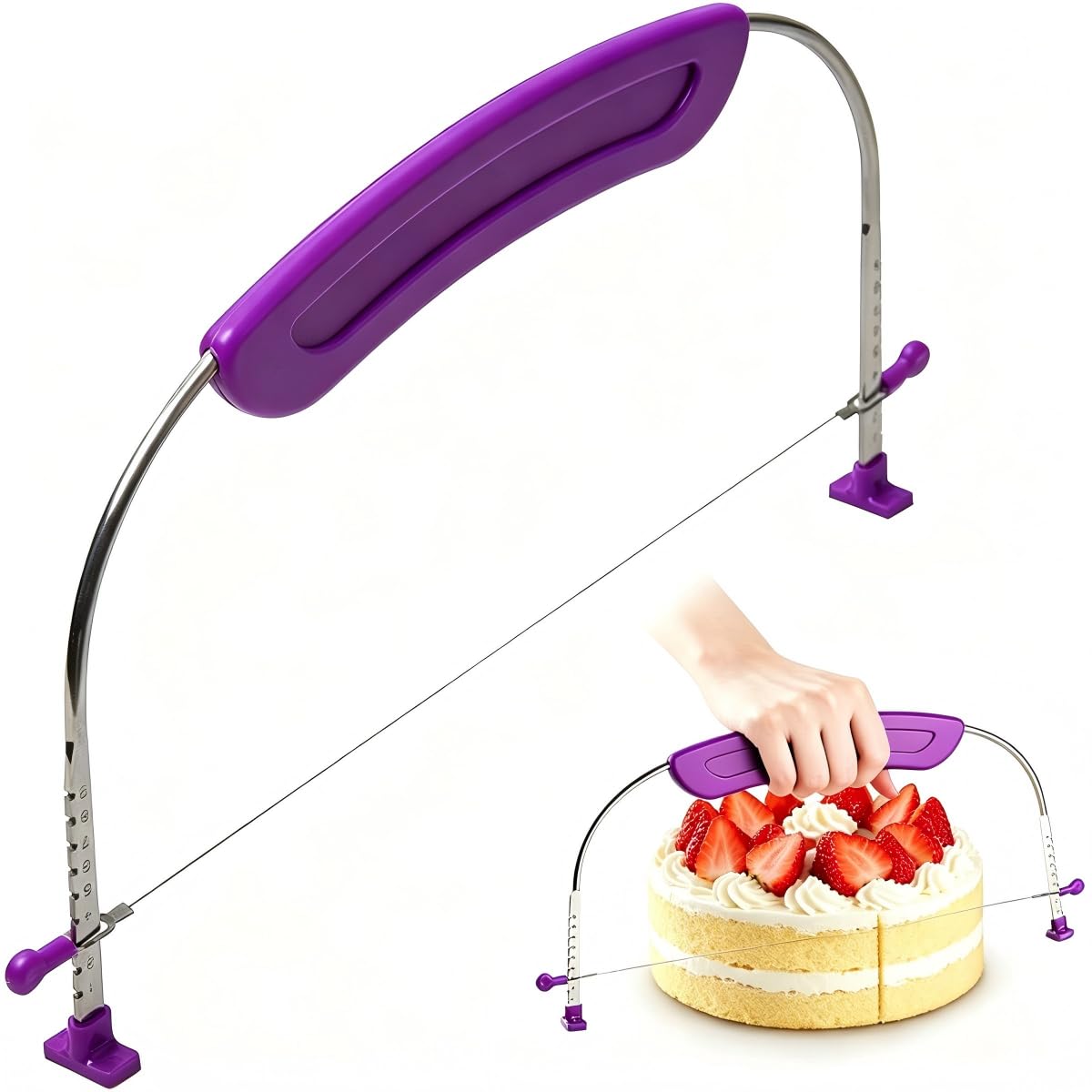 Professional Adjustable 10 Inch (27cm) Cake Leveller, Stainless Steel Wire Cake Slicer, Non-Slip Handle Layer Cutter for Home Baking, Sponge Cake, Bread & Pastries, Dishwasher Safe