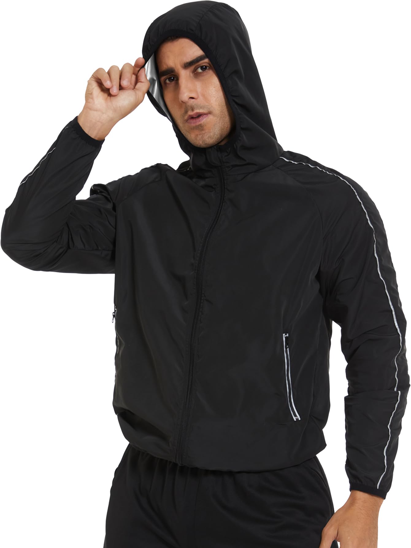 SEXYWG Sauna Hoodie for Men Workout Sweat Sauna Jacket Zipper Sweat Jacket Gym Heat Trapping Sauna Shirt Exercise Sauna Top