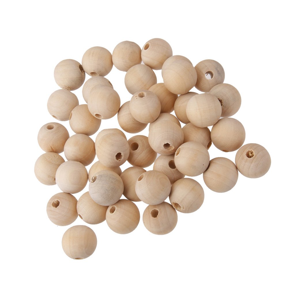 Baosity 50 Piece Wooden Beads Ball Spacer Beads Jewelry Making Diy Craft, Wood, natural, 5 mm