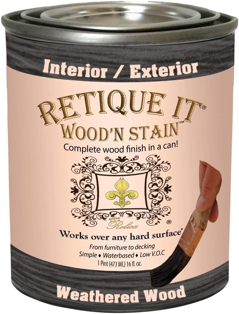 Retique It Wood'nStain Liquid Wood Gel Stain Interior/Exterior, 16 oz (Pint), Weathered Wood
