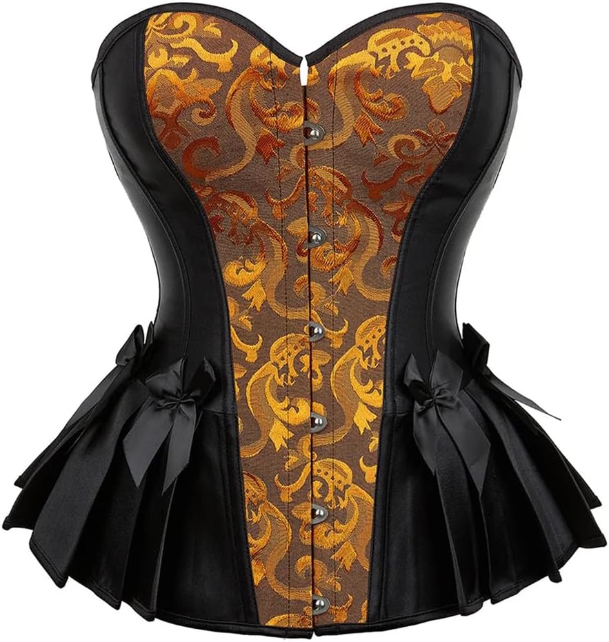 Womens Plus Size Corset Bustier Top Burlesque Costume Patchwork Overbust Corselet Gothic Lingerie