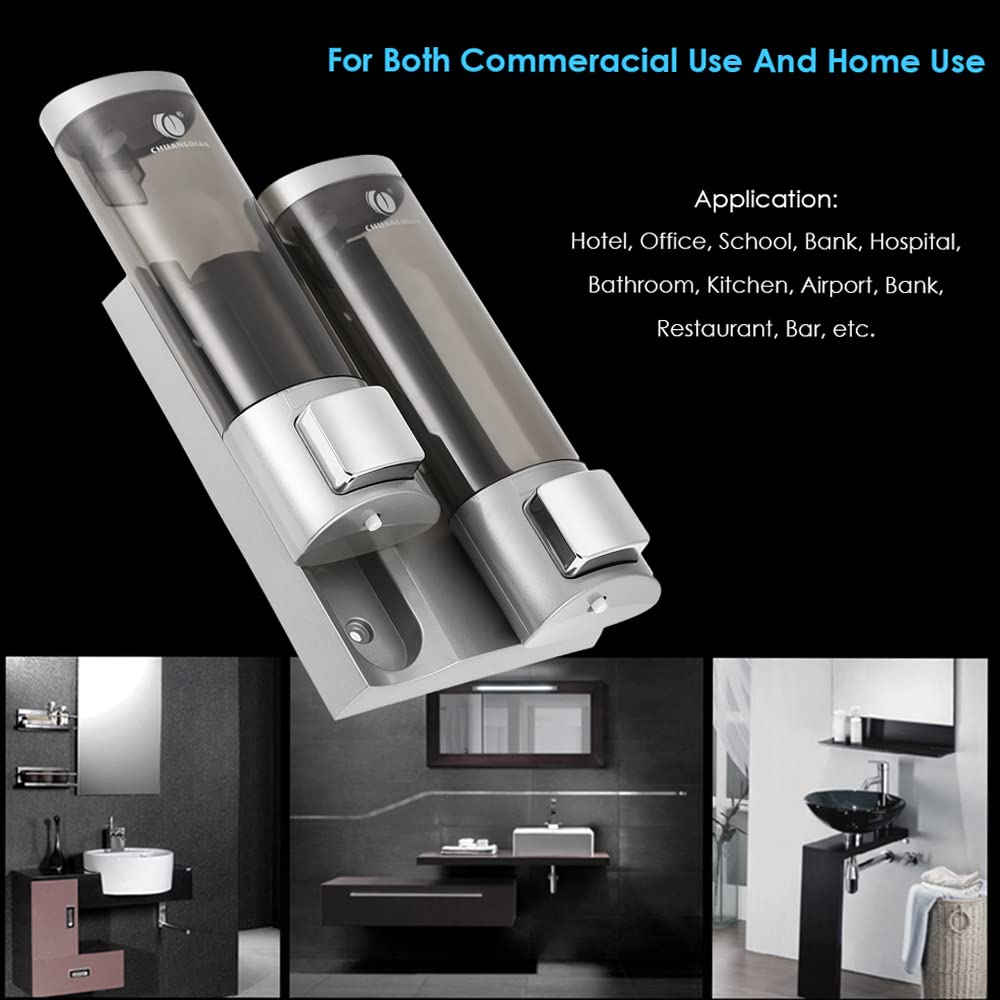 Dispensador de jabón manual para pared, sin taladrar, dispensador de jabón de mano, soporte de pared, doble líquido, dispensador de gel de ducha, para cocina, baño, hotel, 200 ml x 2