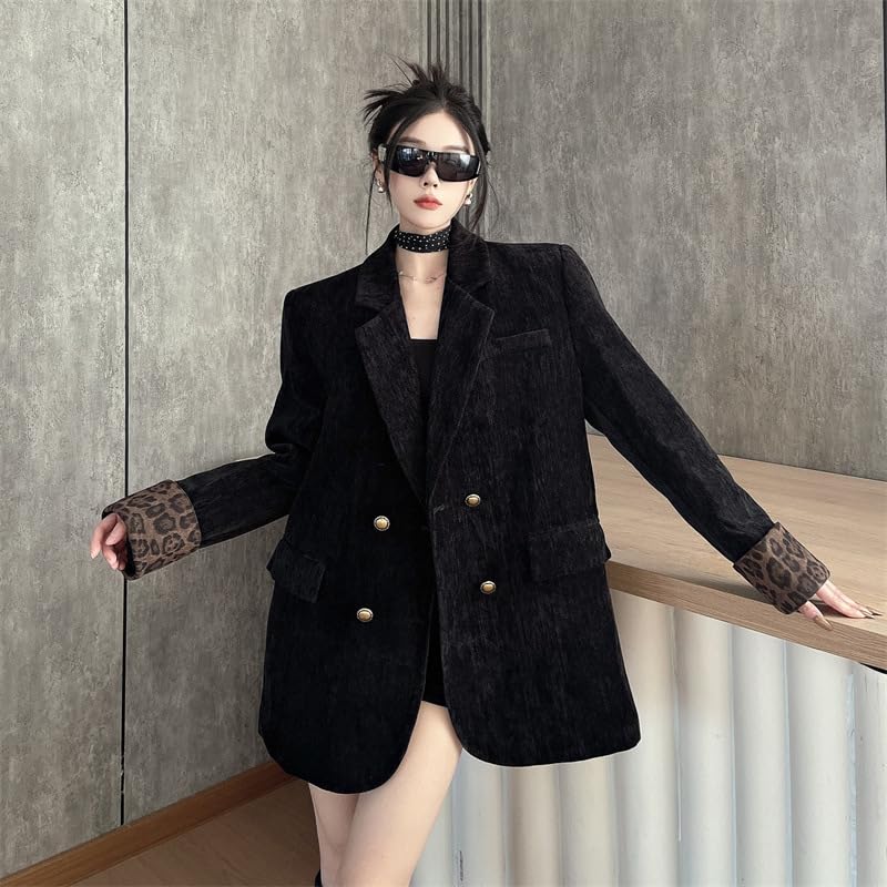 Women's Retro Sister Style High End Sunil Suit Jacket with Leopard Print Korean Loose top Patchwork4