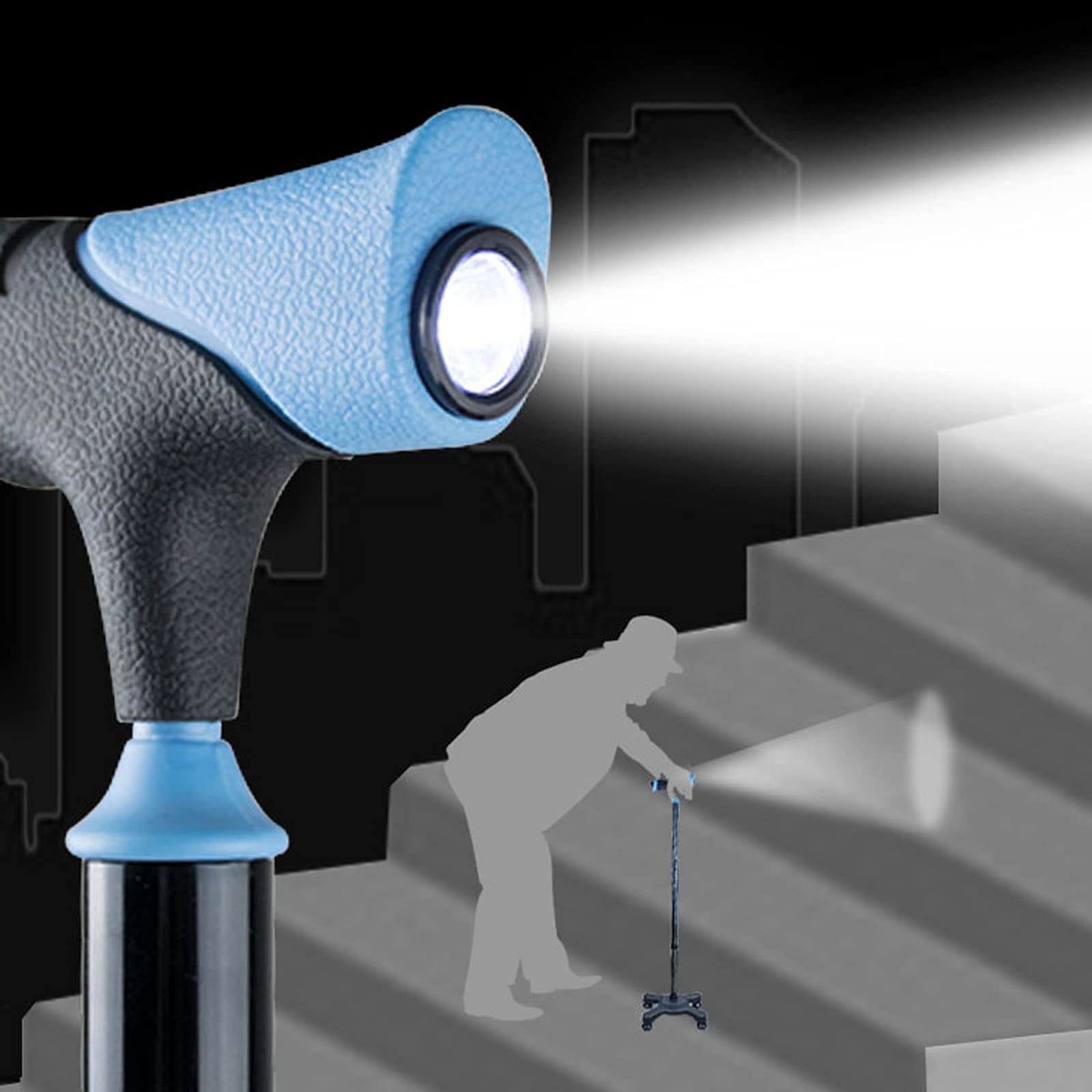 Bastón cuádruple Ajustable Ligero, bastón Azul con luz LED, Ayuda de Movilidad para Equilibrio para Hombres, Mujeres y Personas Mayores, Mango cómodo Star of Light