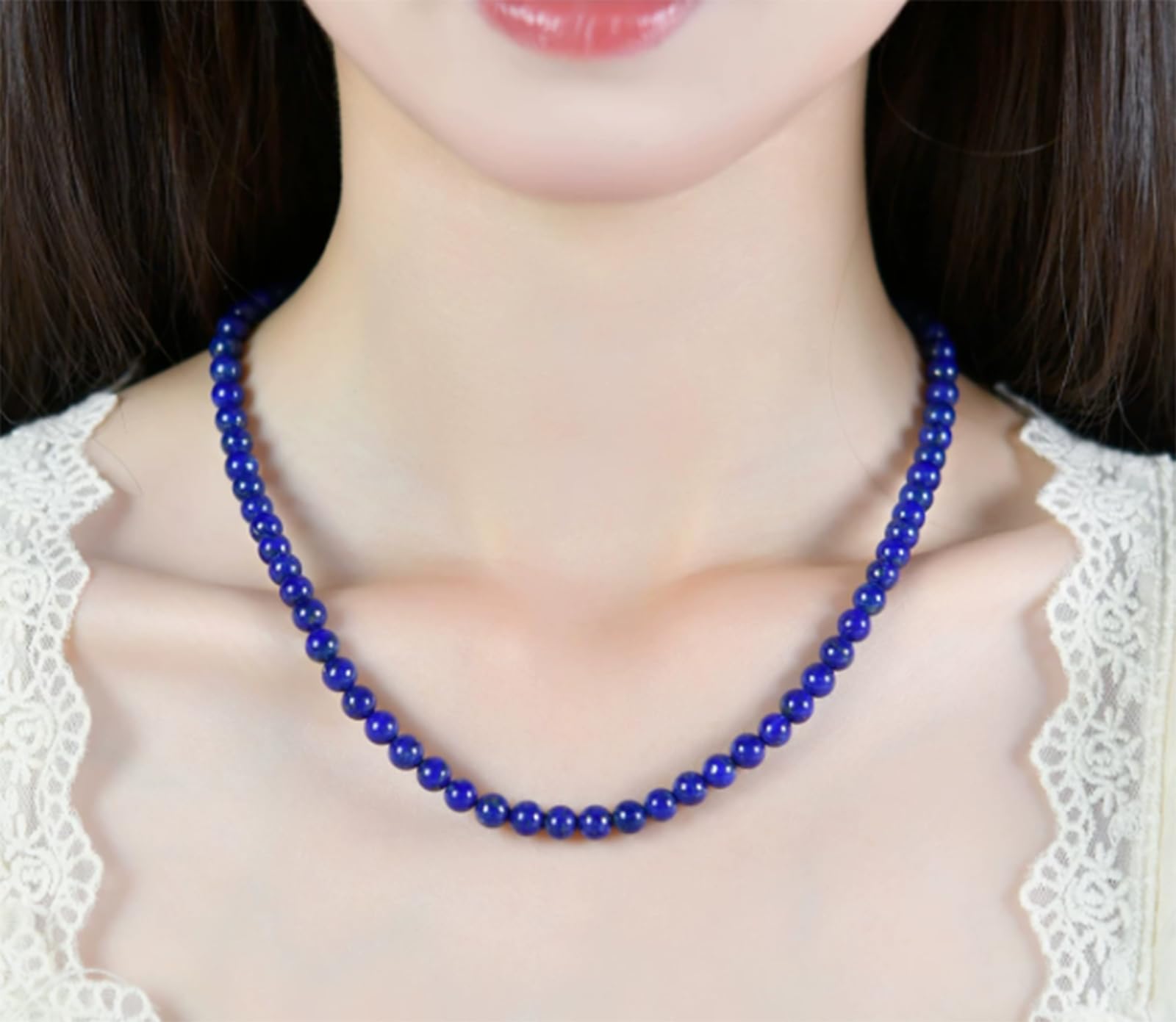 Collar de Cuentas de Cristal para Mujer y Hombre, Collares de lapislázuli Natural, joyería de Cuentas Hecha a Mano para Verano, Playa y Conjuntos de Capas,5.5mm