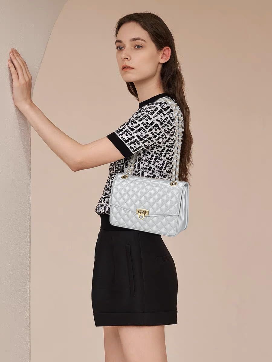 GM LIKKIE Quilted Shoulder Bag for Women, Medium Flap Crossbody Handbag with Chain Strap, Soft Vegan Leather Clutch Purse - Image 2