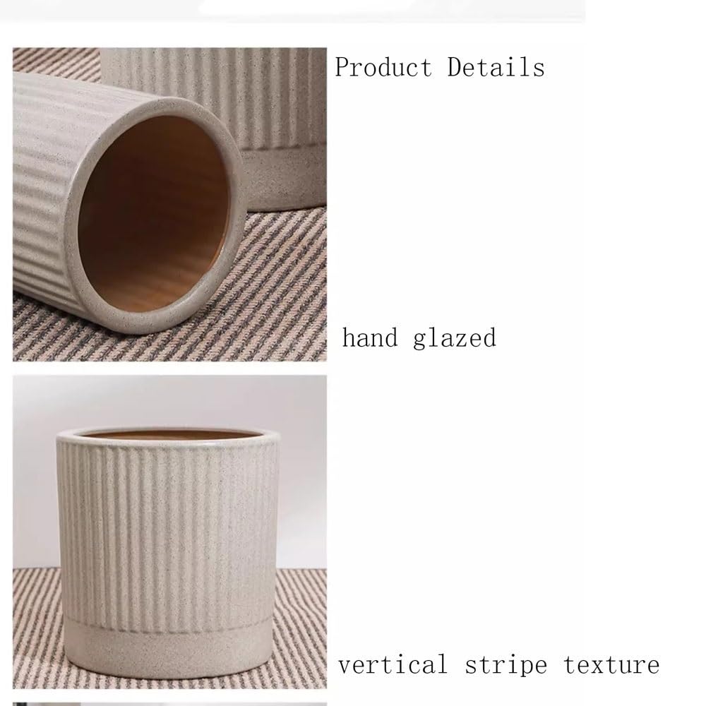 Vfs8dQ5kt Vasi per piante da interno Vaso da fiori grande in ceramica a strisce rotonde con foro di drenaggio Fioriere da giardino