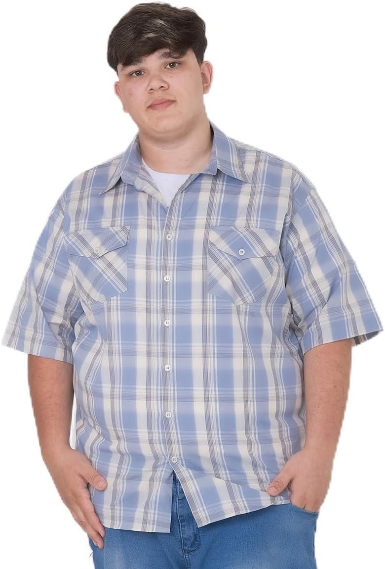Camisa Social Masculina Plus Size, Xadrez, Manga Curta, adulto com bolso e botões