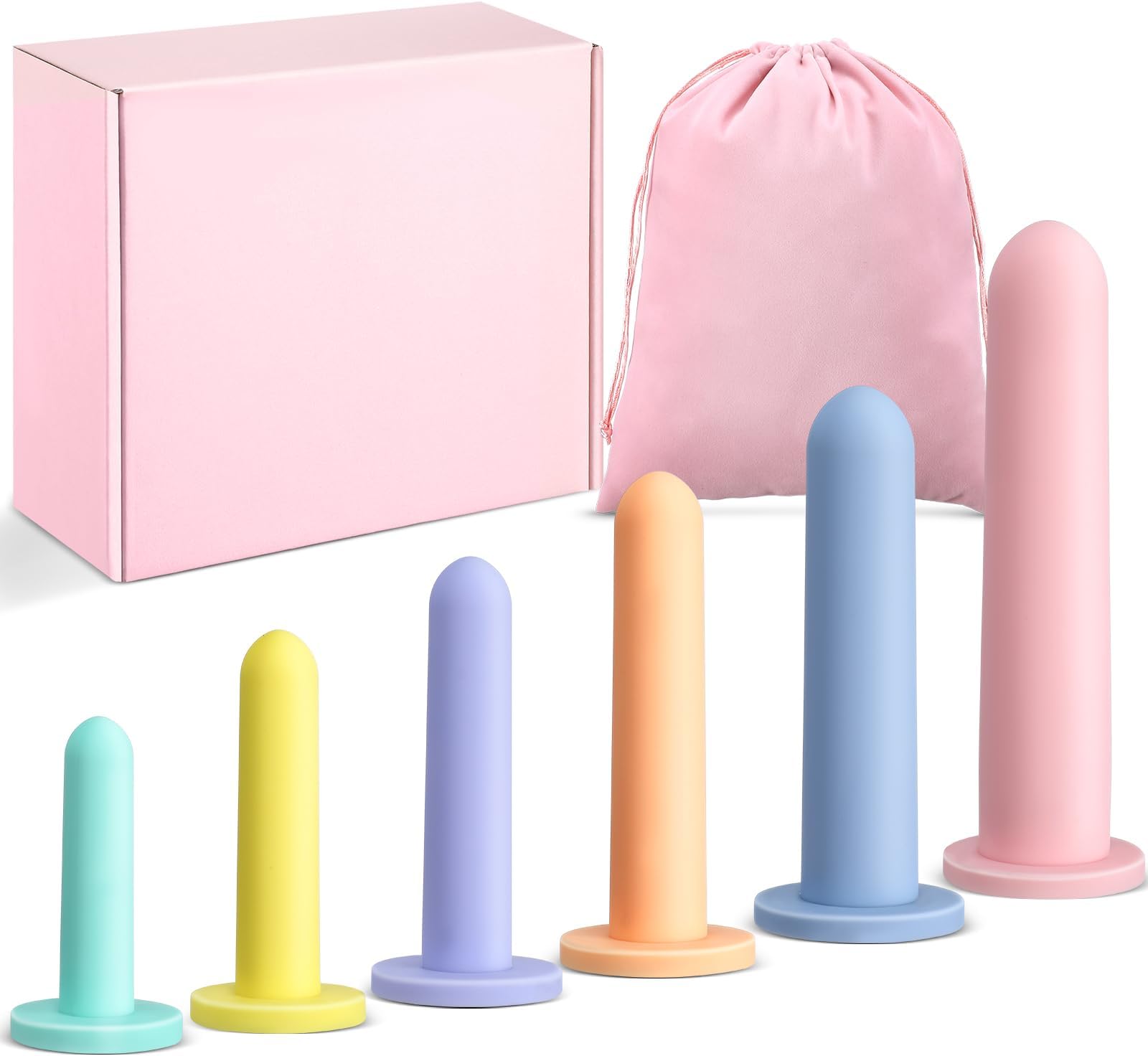Zhanmai 6 Pcs Silicone Dilators Pelvic Floor Muscle Dilator Pelvic Floor Trainer for Women, 6 Sizes, 6 Colors, 1.97 x 0.83 x 3.54 Inch