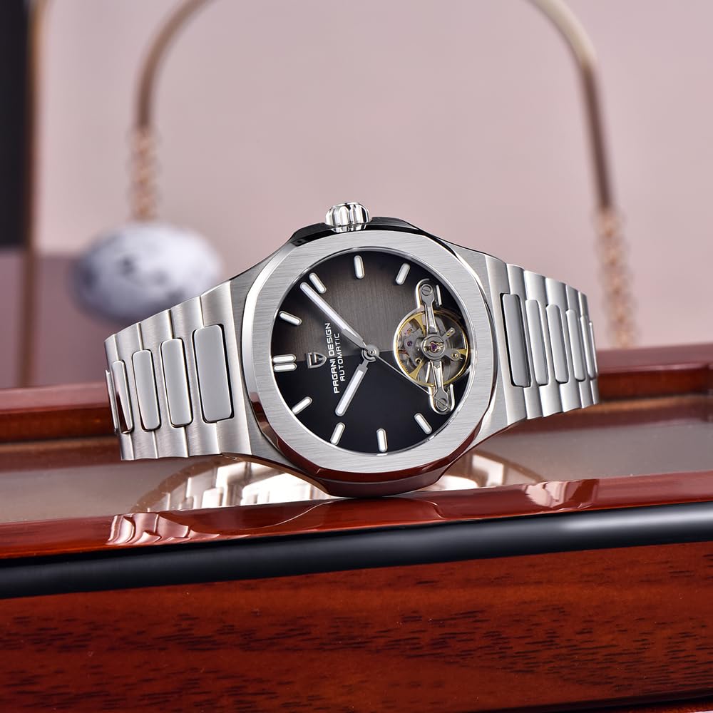 Pagani Design Herrenuhr, PD-YS025, Herren Automatik, Skelett Tourbillon, mechanisches Uhrwerk, sportliches Saphirglas, Edelstahlarmband, 42 mm Gehäuse