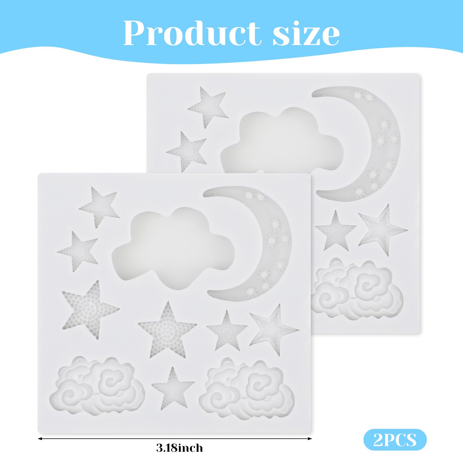 2 moldes de silicona, moldes de arcilla polimérica con forma de estrella y luna para caramelo, chocolate, fondant, decoración de pasteles, bricolaje, hornear, cupcakes, galletas, jabón y velas