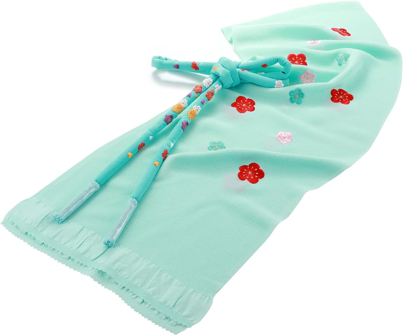 袋帯 刺繍帯揚げ まるぐけ 伊達えり 4点セット 帯締め 振袖 梅刺繍 牡丹色 [さらさ] 振袖用 ちりめん 刺繍入り 正絹 帯揚げ 帯締め 丸ぐけ 2点セット