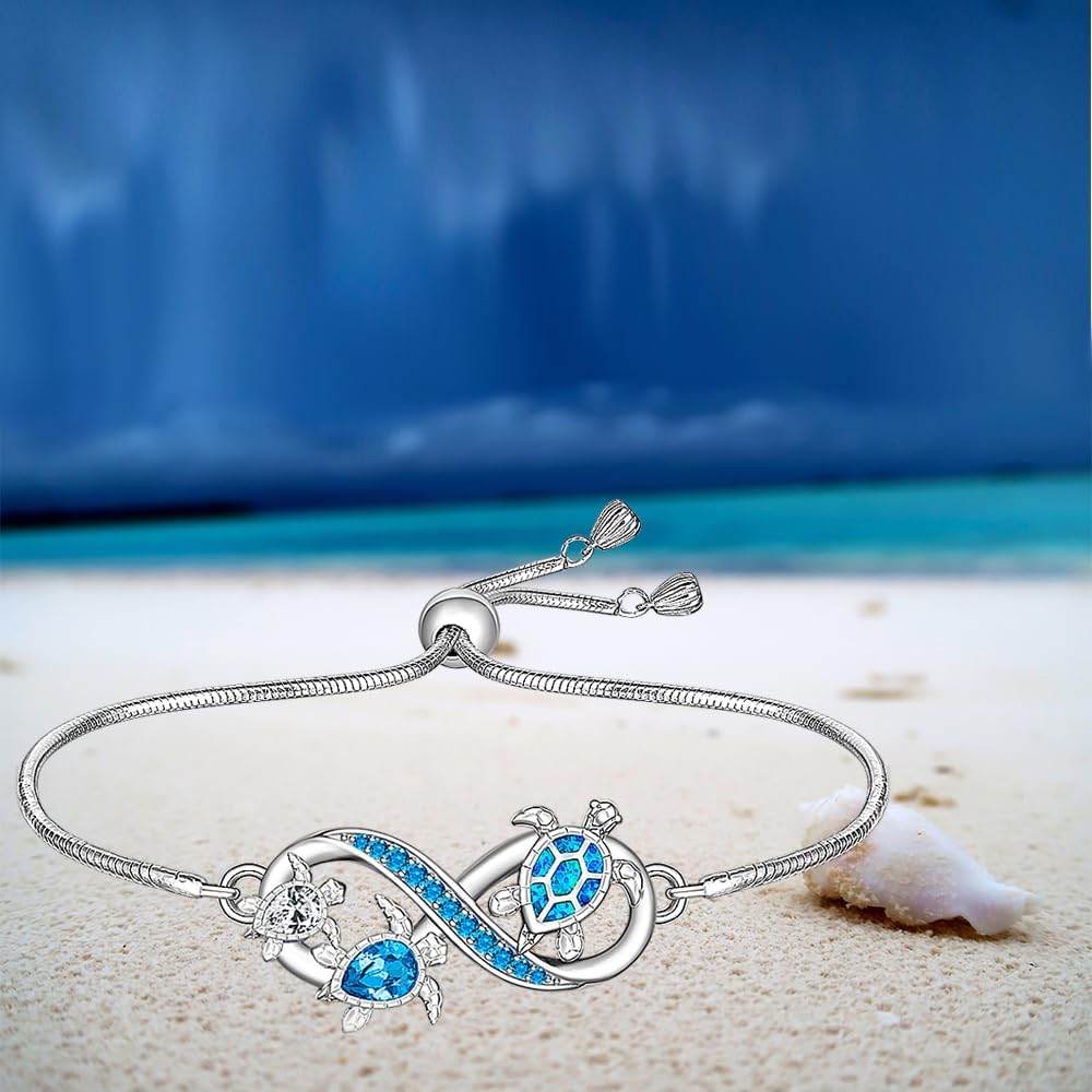 Fenthring Turtle Bracelet Blue Opal Sea Turtle Bracelet for Women 925 Sterling Silver Infinity Ocean Turtles Jewelry Mothers Day Christmas Gifts Adjustable - Image 7