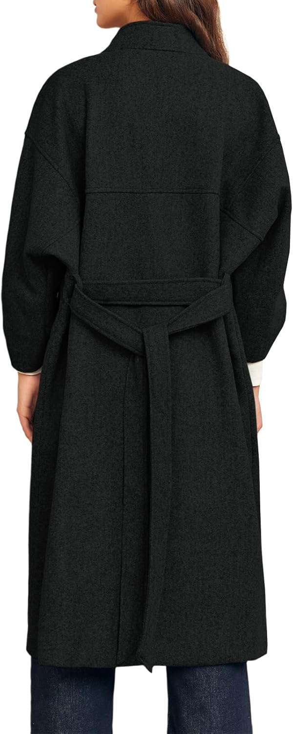 Classic Black Wrap Trench Coat Detail