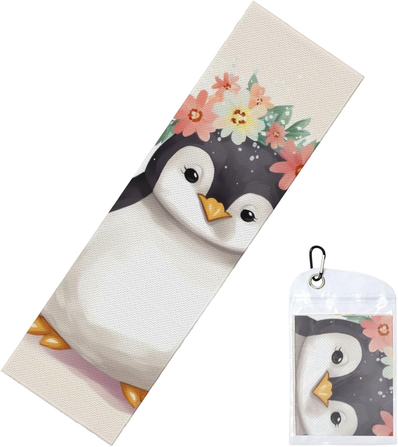 Penguin Wearing Flowers Cooling Towel Cold Exercise Towel, Soft Breathable Ice Towel Microfiber Gym Towel with PVC Pouch for Yoga Golf Gym Fitness 40″X12″
