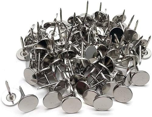 100 tachuelas de tapicería de cabeza plana, decoración de muebles para el hogar, clavos de tapicería, tachuelas para pulgar, tono plateado (0.433 in